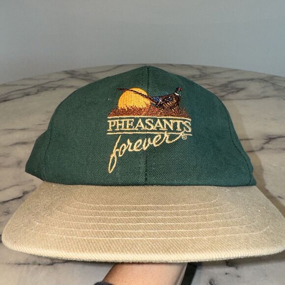 Vintage SnapBack PHEASANTS FOREVER Green Hat Cap Game Hunter Hunting PerfectCond - Picture 7 of 8